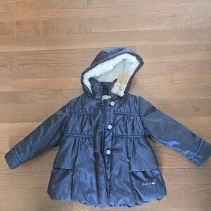 Jean Bourget coat 2T New With Tags Blue Faux Fur Hood